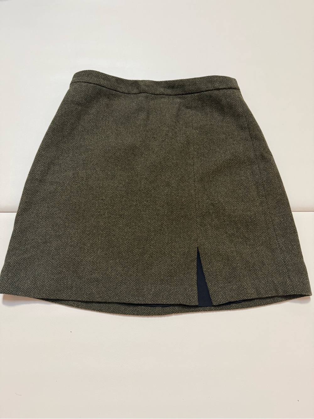 Banana Republic Olive Herringbone Mini Skirt with Front Slit